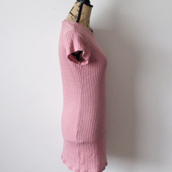 Forever 21 Large Pink Mauve Short Sleeve Waffle Knit Midi Dress - Picture 2 of 6